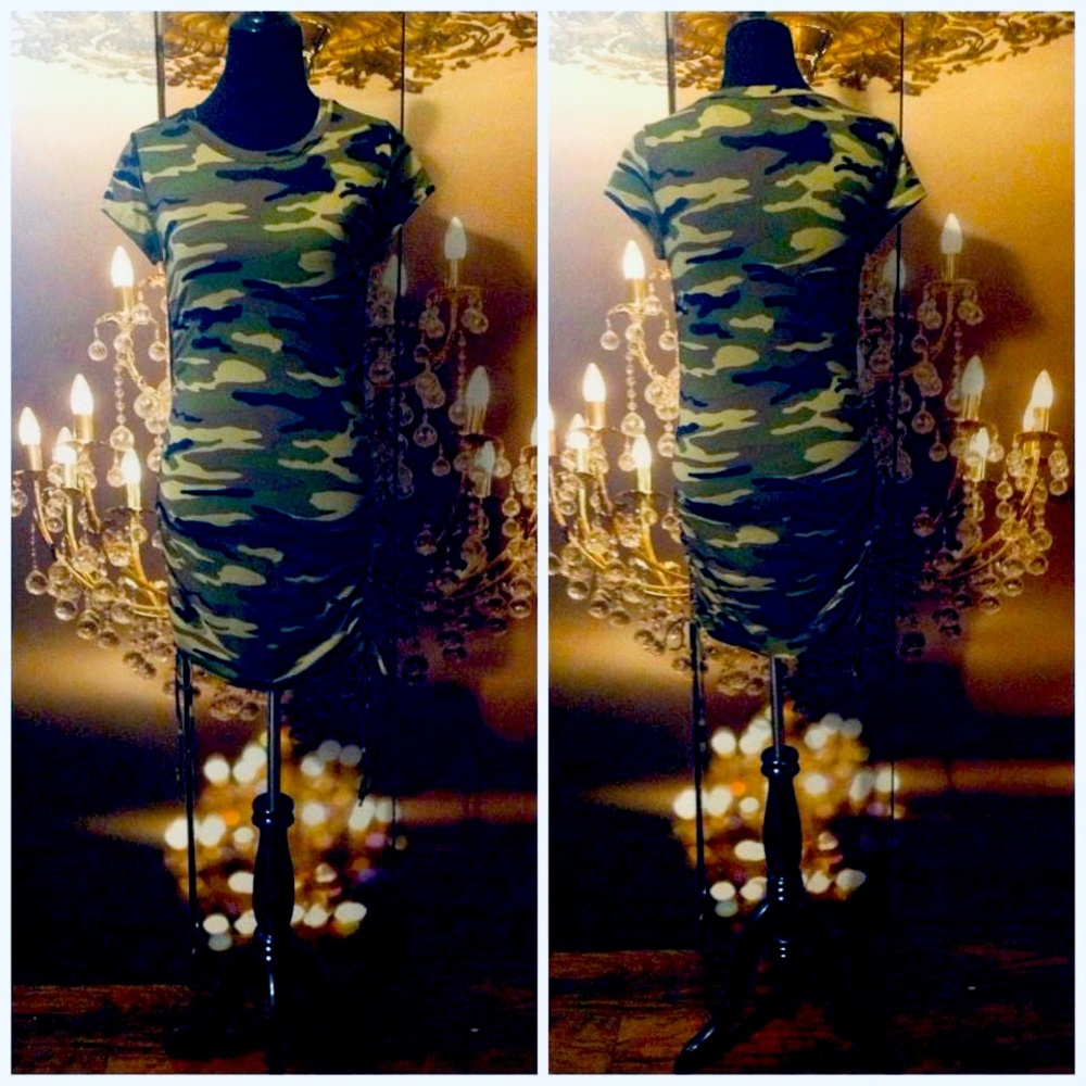 Camouflage Dress with Drawstring at the side